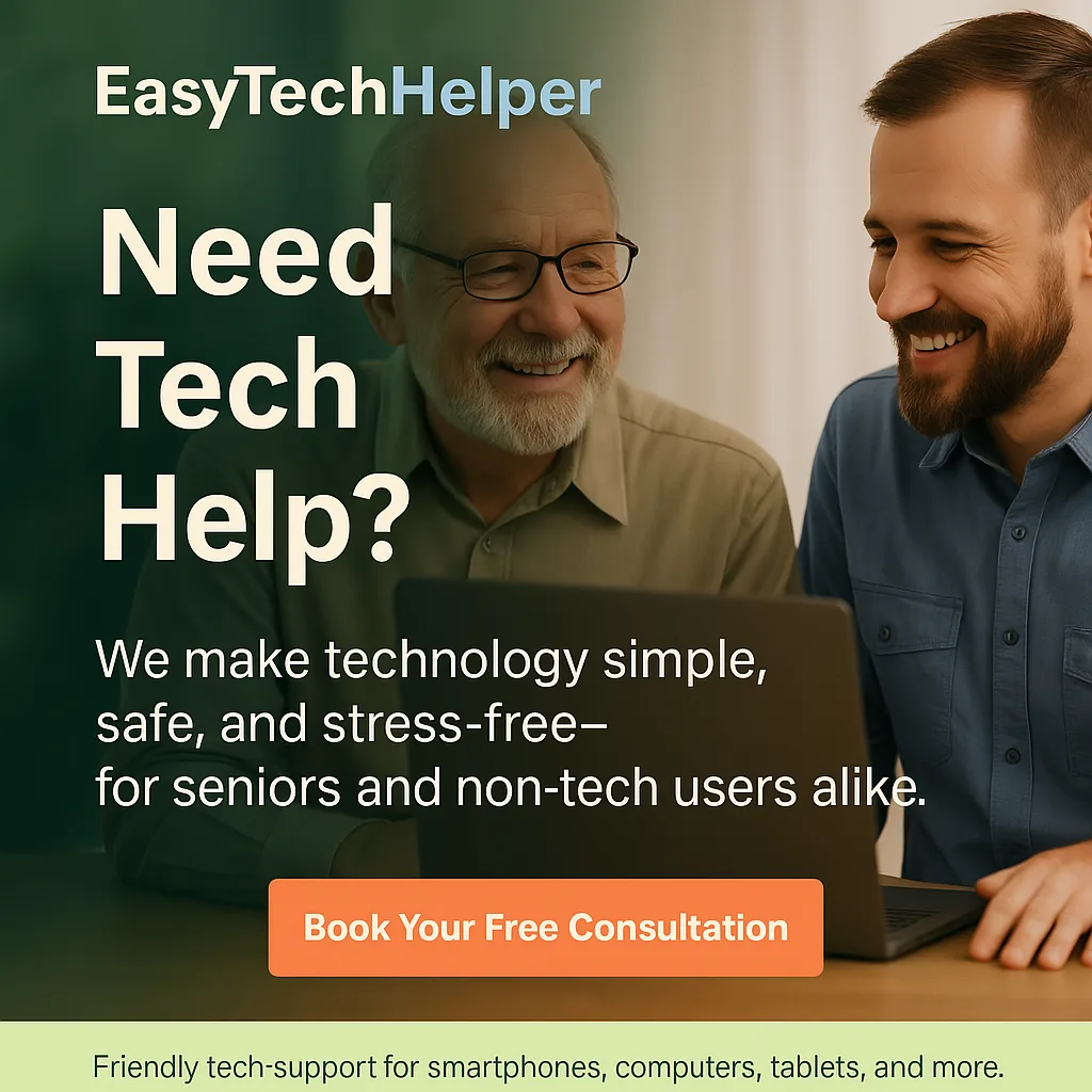 A technician is helping a senior with is laptop