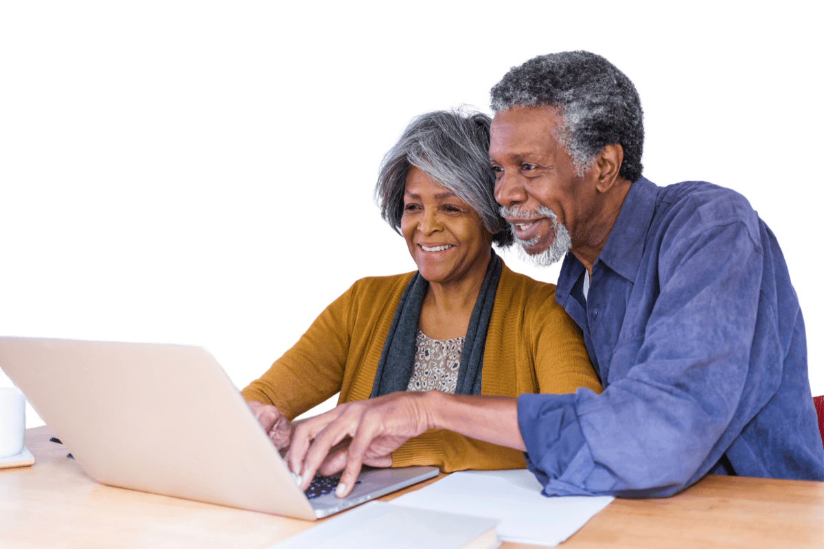 Home 1 Background with a computer technician helping a senior couples