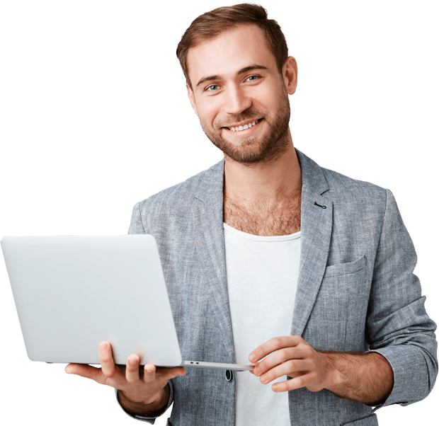 About 5 A tech support guy with his laptop